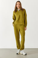 Julia Parçalı Yumuşak Dokulu Sweatshirt(CUPRO) - OLIVE