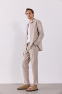 Erkek Alfred Beli Lastikli Slim Straight Gofre Pantolon - Bej