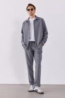 Erkek Alfred Beli Lastikli Slim Straight Gofre Pantolon - Gri