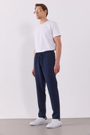 Erkek Alfred Beli Lastikli Slim Straight Gofre Pantolon - Navy