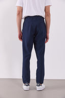 Erkek Alfred Beli Lastikli Slim Straight Gofre Pantolon - Navy