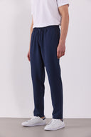Erkek Alfred Beli Lastikli Slim Straight Gofre Pantolon - Navy