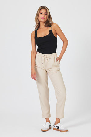 Kadın Alian Beli Lastikli Beach Pantolon %100 Lyocell (Tencel™) - Taş
