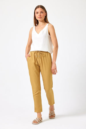 Kadın Alian Beli Lastikli Beach Pantolon %100 Lyocell (Tencel™) - Bal Köpüğü