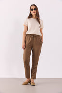 Kadın Alian Beli Lastikli Beach Pantolon %100 Lyocell (Tencel™) - KAKAO