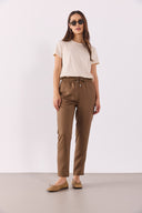 Kadın Alian Beli Lastikli Beach Pantolon %100 Lyocell (Tencel™) - KAKAO