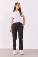 Kadın Alian Beli Lastikli Smart Çizgili Pantolon - Antrasit Çizgili