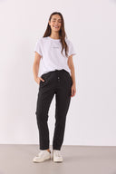 Kadın Alian Beli Lastikli Smart Çizgili Pantolon - Antrasit Çizgili