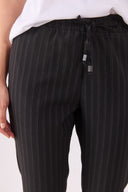 Kadın Alian Beli Lastikli Smart Çizgili Pantolon - Antrasit Çizgili
