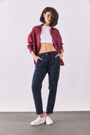 Kadın Alian Blue Black Beli Lastikli Beach Pantolon %100 Lyocell (Tencel™) - Blue Black