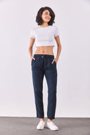 Kadın Alian Blue Black Beli Lastikli Beach Pantolon %100 Lyocell (Tencel™) - Blue Black