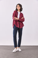 Kadın Alina Oversize Gömlek %100 Keten - Bordo
