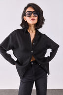 Kadın Alina Oversize Gömlek %100 Keten - Siyah