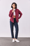 Kadın Alina Oversize Gömlek %100 Keten - Bordo
