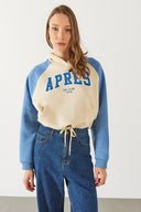 Kadın Baskılı Kontrast Parçalı Sweatshirt - Mavi