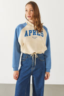 Kadın Baskılı Kontrast Parçalı Sweatshirt - Mavi