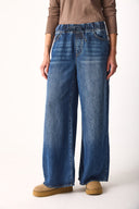 Kadın Beli Lastikli Geniş Paça Dark Blue Jean Pantolon %100 Lyocell (Tencel™) - Dark Blue