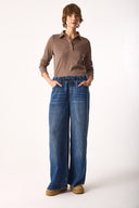 Kadın Beli Lastikli Geniş Paça Dark Blue Jean Pantolon %100 Lyocell (Tencel™) - Dark Blue