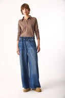 Kadın Beli Lastikli Geniş Paça Dark Blue Jean Pantolon %100 Lyocell (Tencel™) - Dark Blue