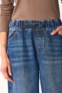 Kadın Beli Lastikli Geniş Paça Dark Blue Jean Pantolon %100 Lyocell (Tencel™) - Dark Blue