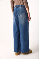 Kadın Beli Lastikli Geniş Paça Dark Blue Jean Pantolon %100 Lyocell (Tencel™) - Dark Blue