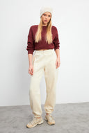 Kadın Beli Lastikli Oversize Jogging Pantolon - Kemik