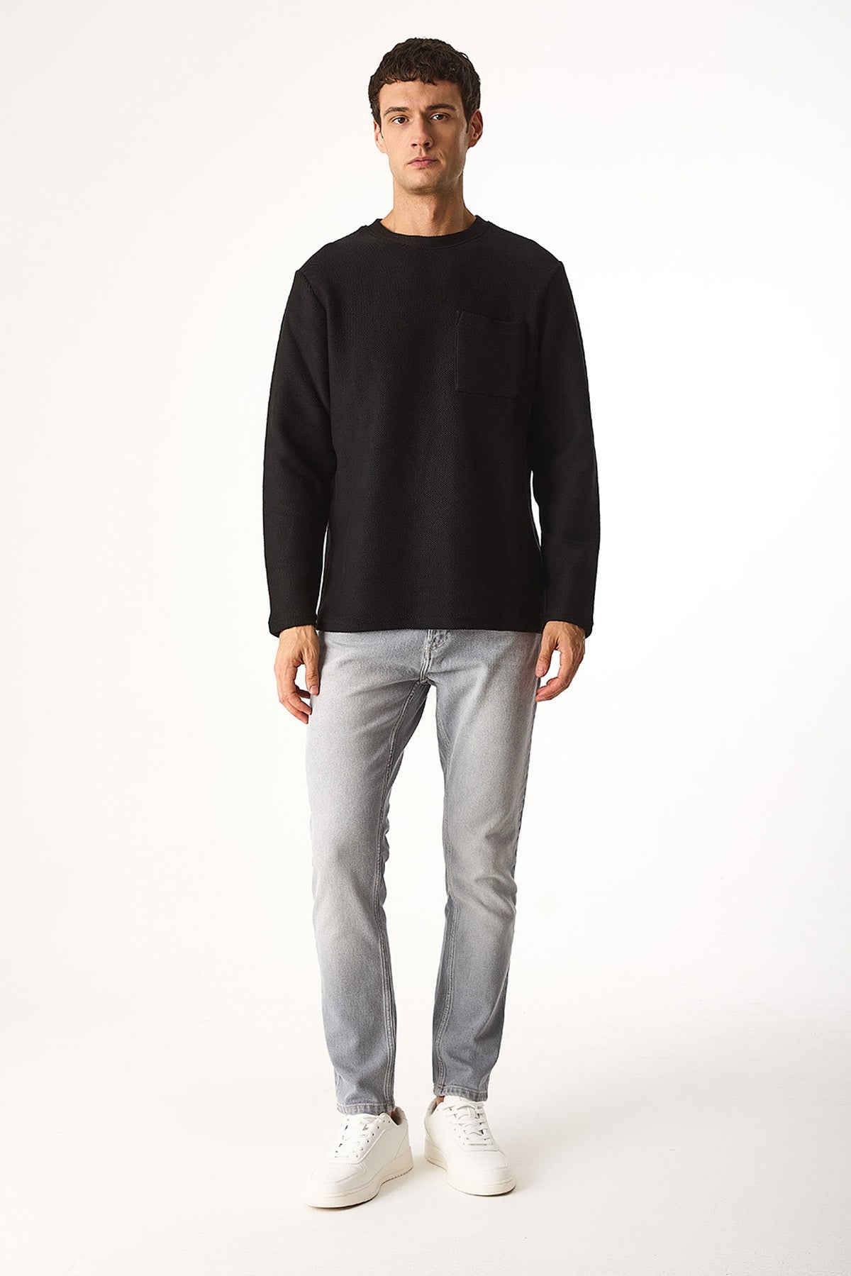 Hamページ Erkek Bisiklet Yaka Oversize Sweatshirt %100 Pamuk - Siyah – Vena