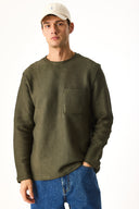 Erkek Bisiklet Yaka Oversize Sweatshirt %100 Pamuk - Haki