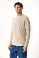 Erkek Bisiklet Yaka Regular Fit Dokulu Sweatshirt - Bej