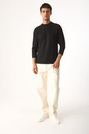 Erkek Bisiklet Yaka Regular Fit Dokulu Sweatshirt - Siyah