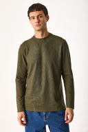 Erkek Bisiklet Yaka Regular Fit Dokulu Sweatshirt - Haki