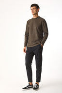 Erkek Bisiklet Yaka Regular Fit Dokulu Sweatshirt - Kahverengi