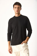 Erkek Bisiklet Yaka Regular Fit Dokulu Sweatshirt - Siyah