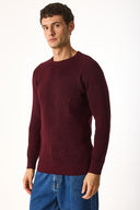 Erkek Bisiklet Yaka Regular Fit Triko Kazak - Bordo