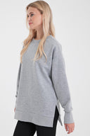 Kadın Bisiklet Yaka Yanı Yırtmaçlı Regular Fit 3 İplik Sweatshirt - Gri Melanj