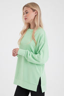 Kadın Bisiklet Yaka Yanı Yırtmaçlı Regular Fit 3 İplik Sweatshirt - Ada Çayı
