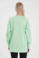 Kadın Bisiklet Yaka Yanı Yırtmaçlı Regular Fit 3 İplik Sweatshirt - Ada Çayı