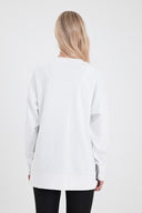 Kadın Bisiklet Yaka Yanı Yırtmaçlı Regular Fit 3 İplik Sweatshirt - Beyaz