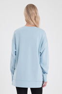 Kadın Bisiklet Yaka Yanı Yırtmaçlı Regular Fit 3 İplik Sweatshirt - Gök Mavisi
