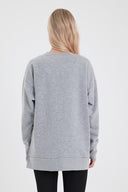 Kadın Bisiklet Yaka Yanı Yırtmaçlı Regular Fit 3 İplik Sweatshirt - Gri Melanj