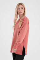Kadın Bisiklet Yaka Yanı Yırtmaçlı Regular Fit 3 İplik Sweatshirt - Gülkurusu