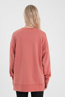 Kadın Bisiklet Yaka Yanı Yırtmaçlı Regular Fit 3 İplik Sweatshirt - Gülkurusu