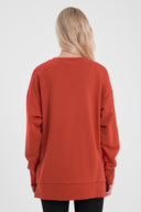 Kadın Bisiklet Yaka Yanı Yırtmaçlı Regular Fit 3 İplik Sweatshirt - Kırmızı