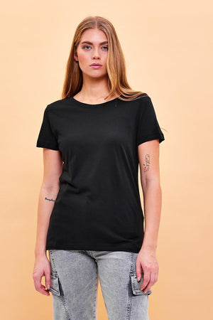 Kadın Boyfriend Bisiklet Yaka Regular Fit Modal Tişört (TENCEL)™ - Siyah