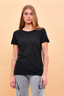 Kadın Boyfriend Bisiklet Yaka Regular Fit Modal Tişört (TENCEL)™ - Siyah