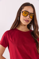 Kadın Boyfriend Bisiklet Yaka Regular Fit Modal Tişört (TENCEL)™ - Bordo