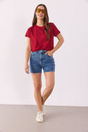 Kadın Boyfriend Bisiklet Yaka Regular Fit Modal Tişört (TENCEL)™ - Bordo