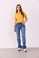 Kadın Boyfriend Bisiklet Yaka Regular Fit Modal Tişört (TENCEL)™ - Kayısı