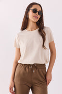 Kadın Boyfriend Bisiklet Yaka Regular Fit Modal Tişört (TENCEL)™ - Kum