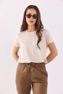 Kadın Boyfriend Bisiklet Yaka Regular Fit Modal Tişört (TENCEL)™ - Kum
